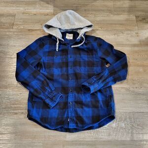 American Eagle Hooded Button Up Flannel Shirt Mens Size Small